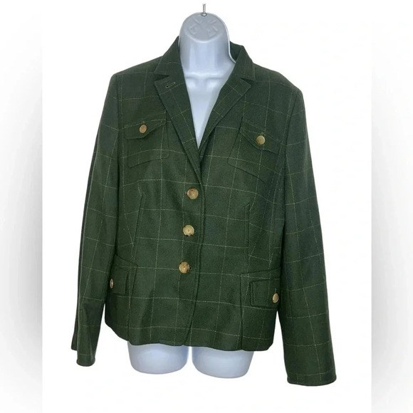 AKRIS Punto women’s green check button front wool blazers sz 24 - Picture 1 of 6